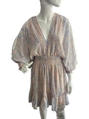 LOVESTITCH Midi Boho Style Pink & Blue Dress Size Medium